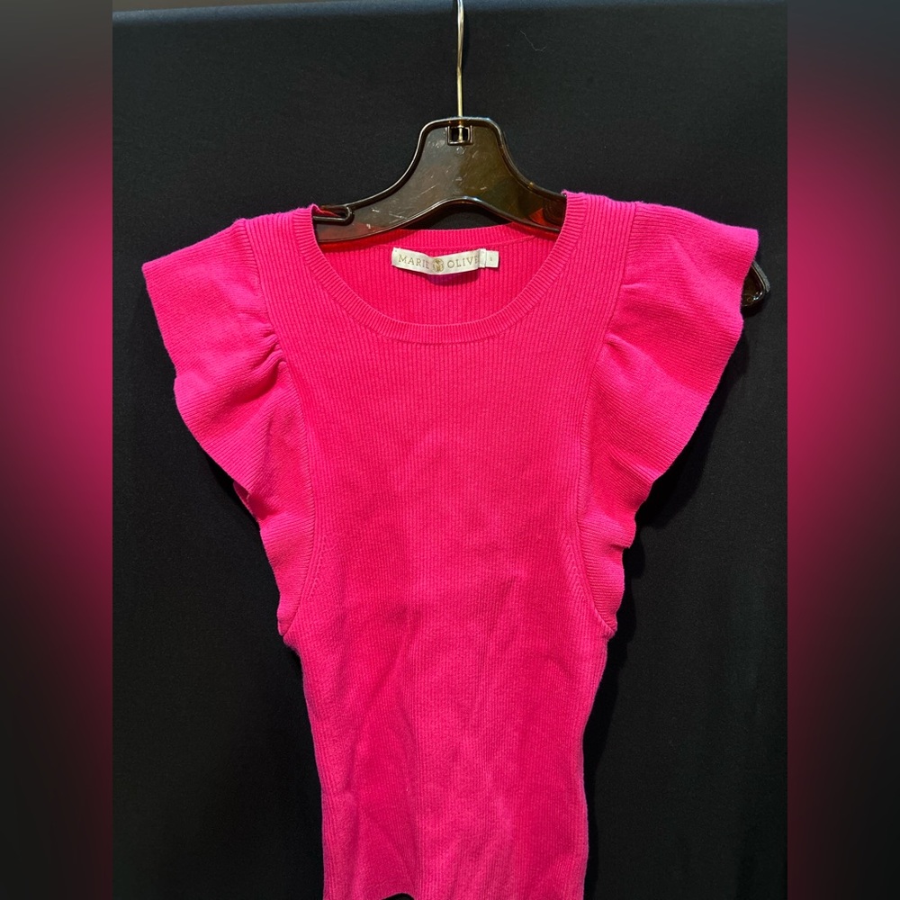 RORY TOP Rib Knit Ruffle Tee size small - Picture 7 of 8